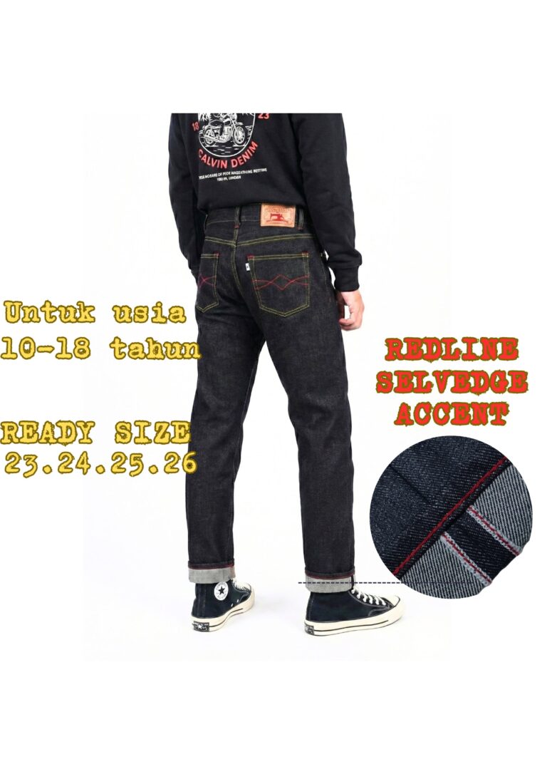 Celana denim accent selvedge 16 oz size tanggung Redvampire