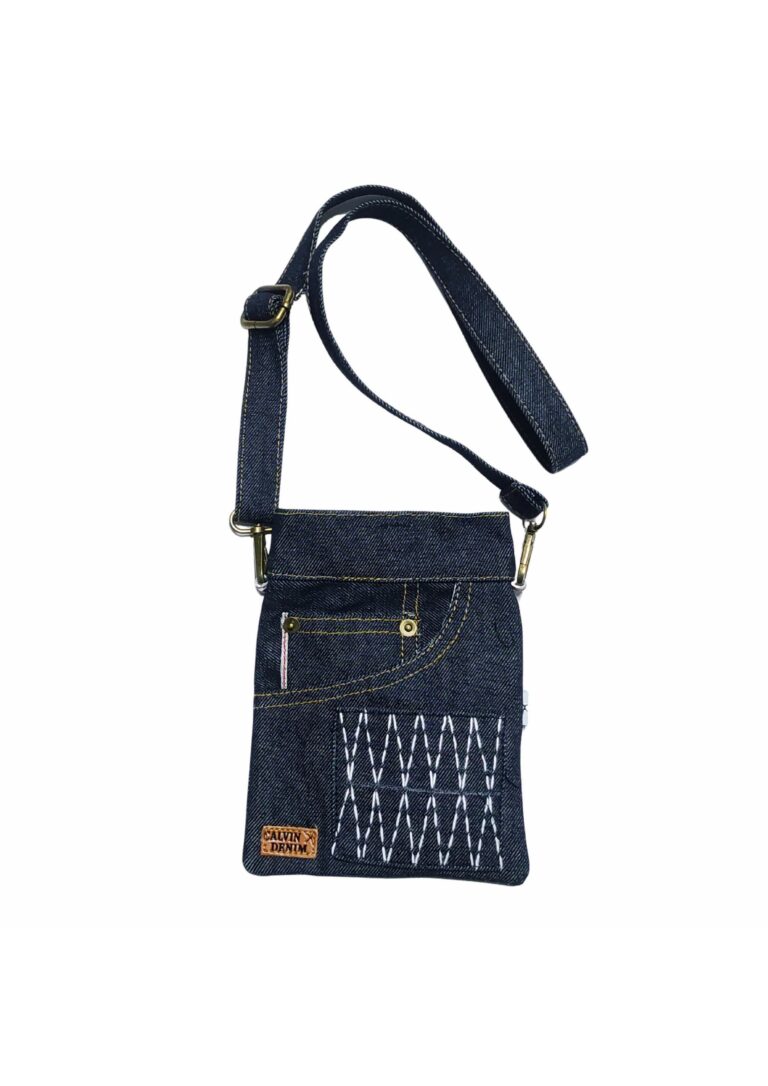 Tas selempang mini denim unisex dengan desain jeans